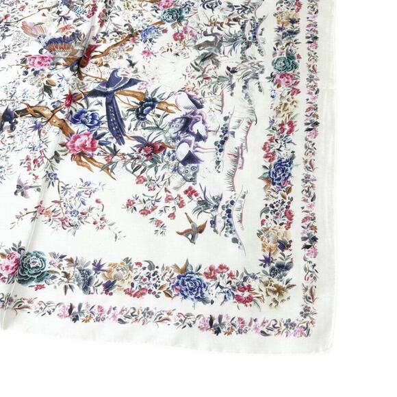2/$30 NEW Cream Bird Floral Flower Printed Silky Fashion Scarf - Picture 9 of 14